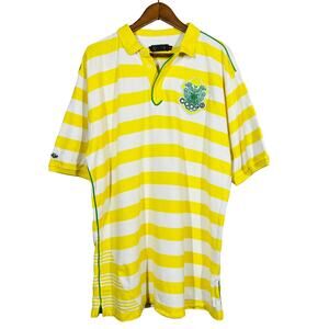 Coogi Short Sleeve Polo Shirt Stripe Yellow White - XXL